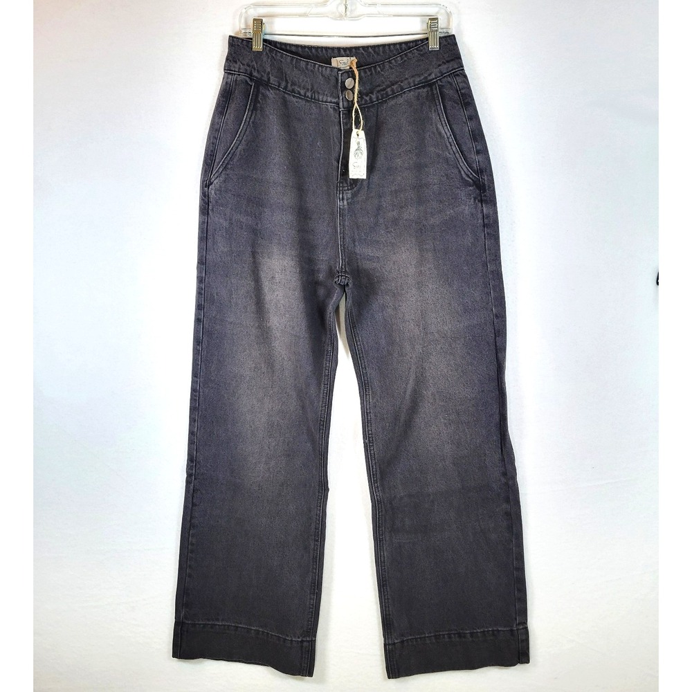 Easel Womens Wide Leg Distressed High Rise Jeans Size Medium Black EB90008